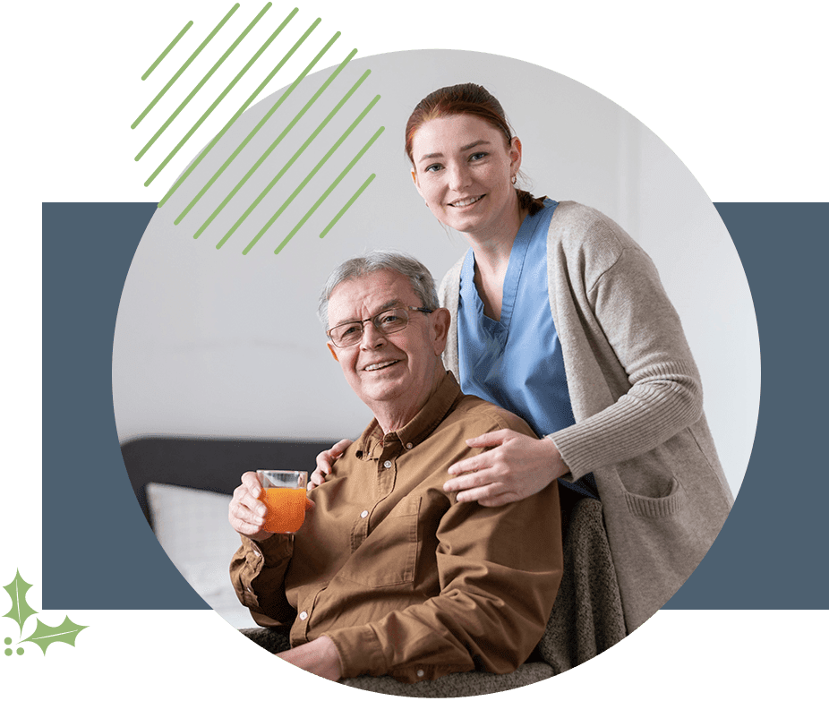 a nurse and elderly man posing for a picture